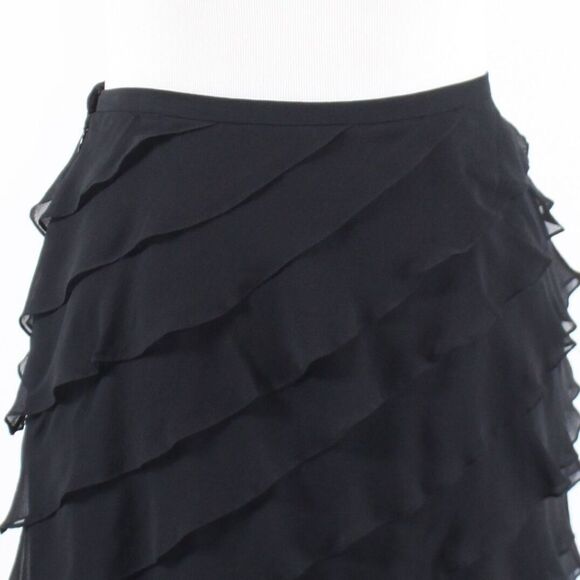 Black sheer silk TERI JON Rickie diagonal skirt 2 - Picture 8 of 8